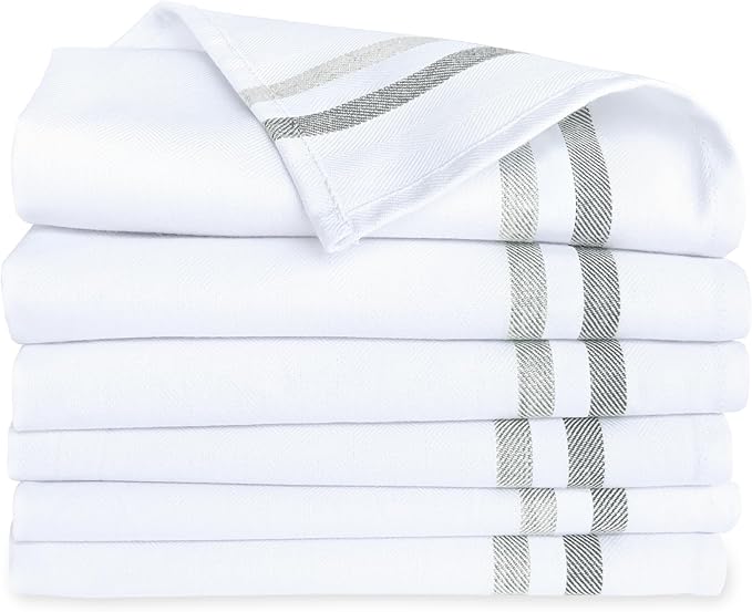 Premium Kitchen Towel (28”x20”, 6 Pack) 100% Cotton Dish Towels Cloths Large Hand Towels Tea Towels for Kitchen with Hanging Loop, Reusable Cleaning Cloths, Fast Dry Lint Free Linen | Gray Shades