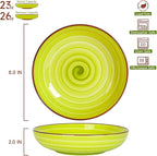 KitchenTour Pasta Bowls, Ceramic Salad Bowls Serving Bowl Set 26 oz, 8 Inch Colorful Porcelain Wide and Shallow Bowls Set - Dishwasher and Microwave Safe - Set of 6