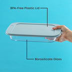 JoyJolt 8-Piece Borosilicate Glass Oven Dishes with Powder Blue Lids, Rectangle Deep Glass Baking Dish Set, Baking Pans for Lasagna Casserole Cake, Bakeware Set, Freezer to Oven Tray to Dishwasher