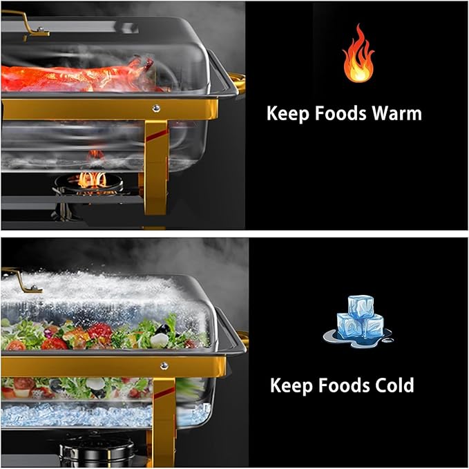 Chafing Dishes for Buffet 4 Pack, 9QT Gold and Silver Stainless Steel Chafing Dish Buffet Set Chafers and Buffet Warmers Sets for Any Party with Complete Set