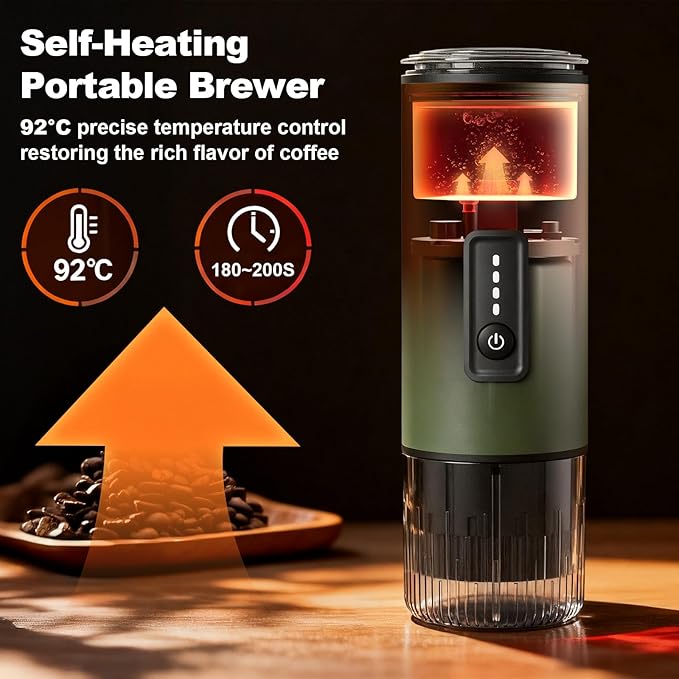 Portable Espresso Maker, 3 in 1 Coffee Maker Set with Carrying Bag and Coffee Stand, Coffee Machine Works with Ground Coffee & Capsule Pod, Self-Heating Brewer with USB-C for Travel, Hiking, Office