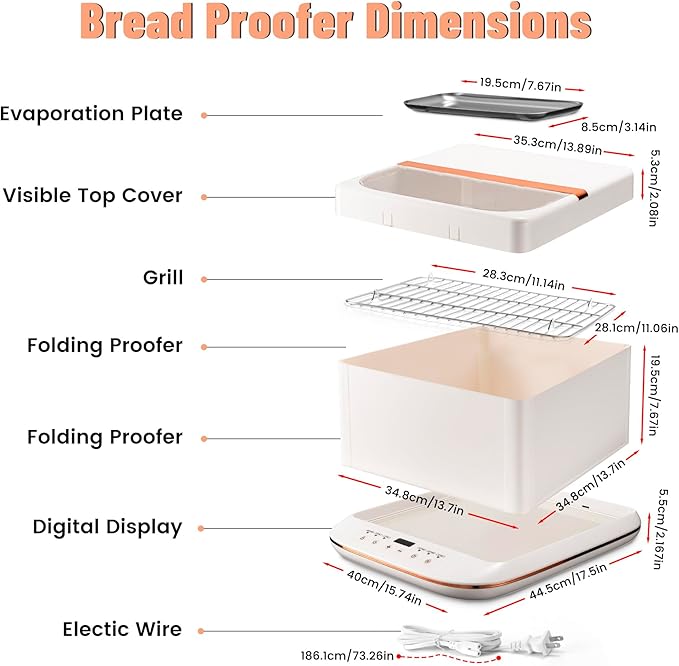 Folding Proofer Bread Proofing Box with 0-120℉ Temp Control & 1–9H Timer Slow Cooker Bread Pizza Dough Proofing Box Sourdough Starter Warmer Kit for Home Bread & Pizza Cooking
