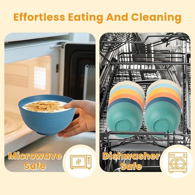 Homienly Wheat Starw Cereal Bowls, Unbreakable Bowl Set 6 PCS, Microwave and Dishwasher Safe Bowls, Alternative to Plastic Bowl Reusable, Bowl Set for Kitchen, Picnic, Camping, Party (26 OZ, Colorful)
