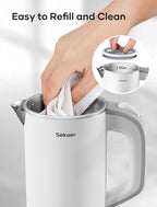 Sekaer Small Electric Tea Kettle Stainless Steel 0.8L Portable Travel Hot Water Boiler, Mini Electric Coffee Kettle with Auto Shut-Off & Boil Dry Protection, Cordless Base & White