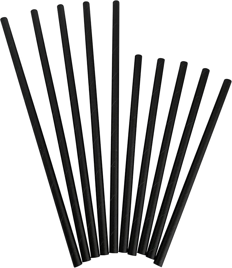 2,000 Count | Kingseal FSC Certified Paper Cocktail Straws, Stirrers, Unwrapped, 5.75 Inch Length x 6mm Diameter, BLACK, "Jumbo" Size, Biodegradable, Earth Friendly, Bulk Pack - 4 Boxes x 500