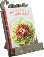 MyGift Solid Wood Countertop Cookbook Holder Tablet Book Stand with Kickstand and Decorative COOK Cutout Letters, Gray