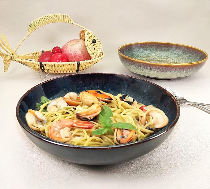 Soup bowl Soup plate Large Pasta Bowls 56 ounce, Set of 2, Serving,Salad,Dinner,deep Plate/Wide Bowl,Microwave, Oven, Dishwasher Safe Kitchen Dinnerware,Modern Porcelain Dishes 10 inch