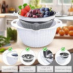 4-1 Colander with Bowl Set - Pasta Strainer - Colander for Kitchen - Strainers and Colanders Rice Strainer Fruit Cleaner Veggie Wash Sink Strainer Kitchen Essentials - White