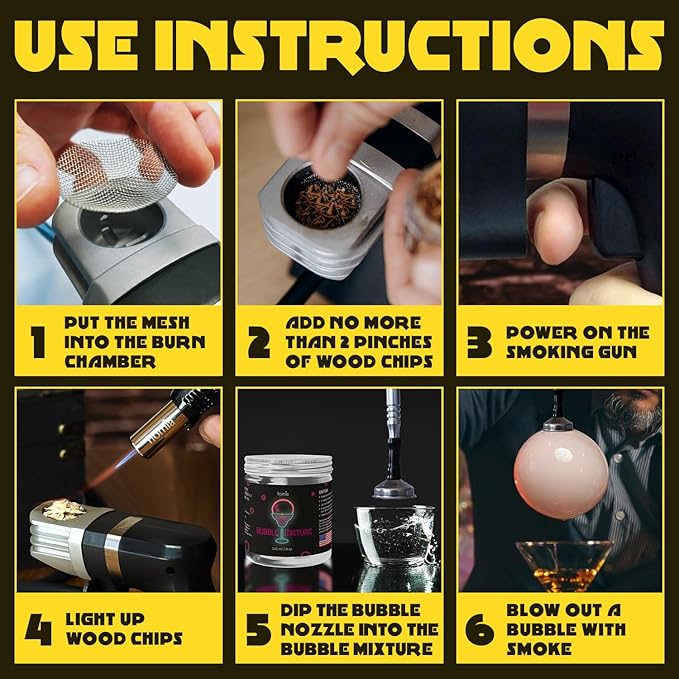 Smoking Gun Edible NON-toxic Bubble Mixture for Cocktail - (2 x 8oz), Wood Smoke Infuser and Smoker Machine Accessory - Cold Smoke for Drinks - Pack of 2 - made in USA