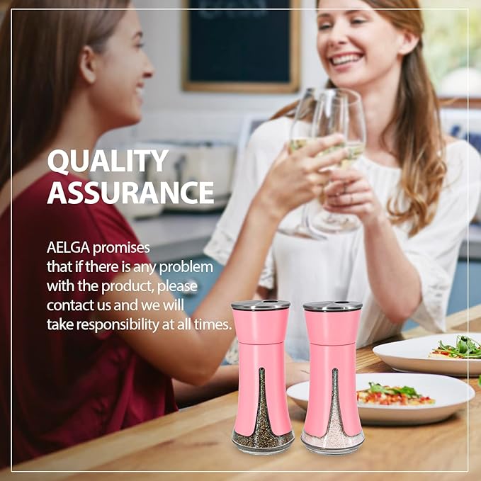 Pink Salt and Pepper Shakers by Aelga, Salt Shaker with Adjustable Pour Holes, Pink Kitchen Accessories, Decor for Kitchen,Restaurants,Camp,BBQ