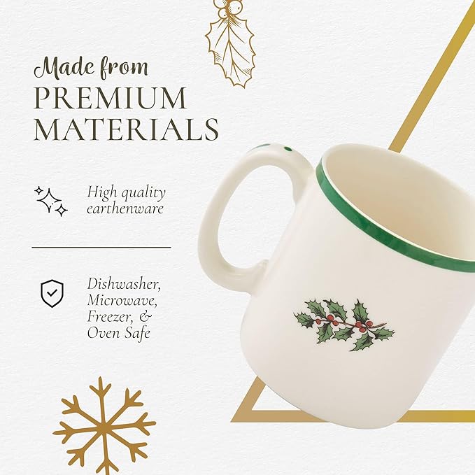 Spode Christmas Tree Mug Set of 4-9oz Ceramic - Microwave, Oven, Freezer & Dishwasher Safe - Festive Holiday Coffee Tea Cup for Hot Cocoa, Mulled Wine, Drinkware