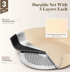 Kitchen Academy Induction Pots and Pans Set Non Stick - 12 Pieces Nonstick Kitchen Cookware Set, Granite Cooking Set Pots and Pans, Beige