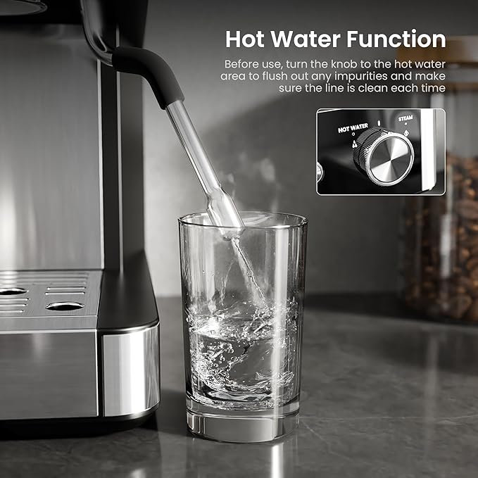 Kismile 15 Bar Espresso Machines with Grinder, Professional Espresso Maker with Removable Water Tank, Milk Frother Steam Wand for Latte&Cappuccino,Hot Water Function for Home (Black)