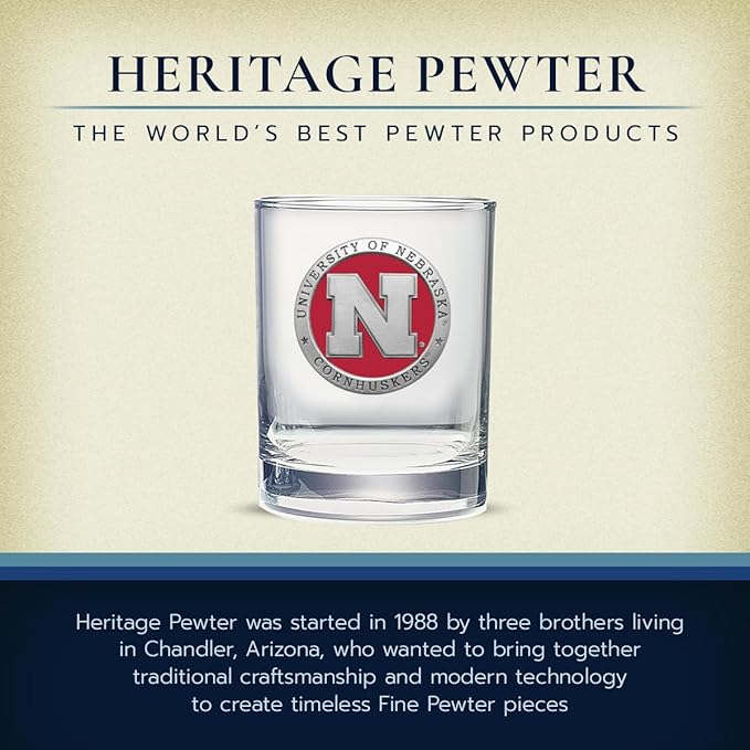 Heritage Pewter Nebraska Double Old Fashion | Double Rocks Glass 14 OZ for Liquor | Expertly Crafted Pewter Glass