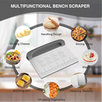 Bench Scraper Dough Cutter Tool - Bowl Pastry Scraper for Bread Cake Pizza, Bench Knife Kitchen Dough Scraper for Baking, Stainless Steel Food Scraper with Grip Handles & Measuring Scale, Grey, Gray