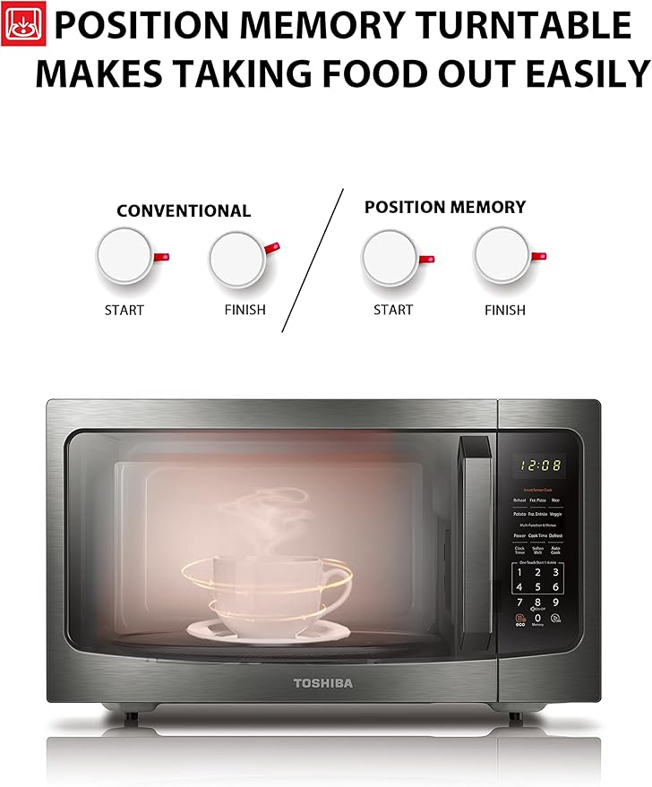 TOSHIBA ML-EM45P(BS) Countertop Microwave Oven with Smart Sensor and Position Memory Turntable, Function, 1.6 Cu.ft 13.6" Removable Black Stainless Steel, 1200W