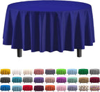 Exquisite Party Solids 12-Pack Premium Plastic Tablecloth 84in. Round Table Cover - Navy Blue