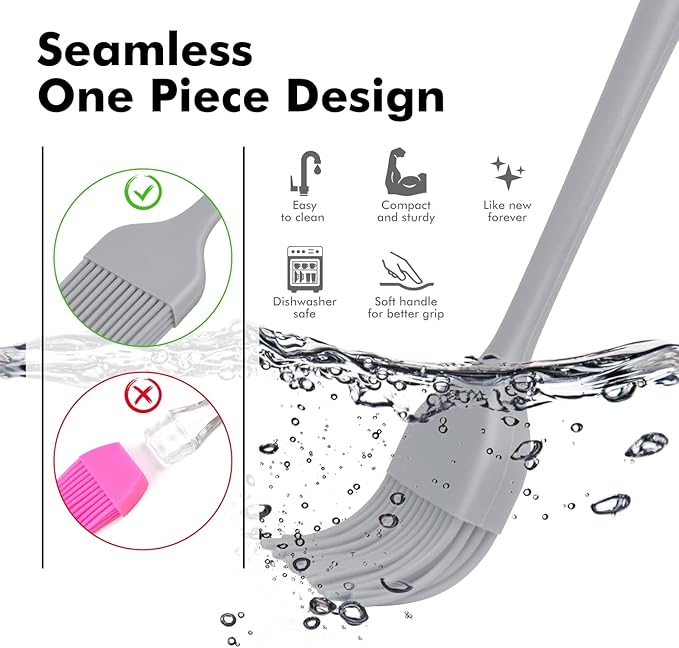 HOTEC Basting Brushes Silicone Heat Resistant Pastry Brushes Spread Oil Butter Sauce Marinades for BBQ Grill Barbecue Baking Kitchen Cooking BPA Free Dishwasher Safe (Grey 2)