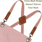 AFUN Chef Aprons for Women Men with Large Pockets, Cotton Canvas Cross Back Water Repellent Work Apron, Size M to XXL (LightPink)