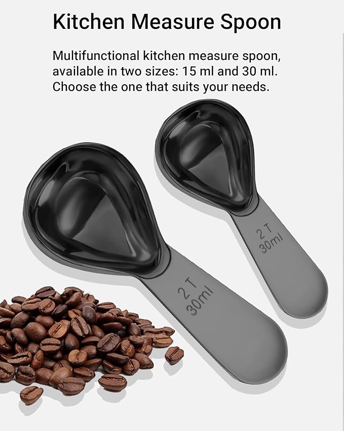 Coffee Scoop 30ml 2PCS, 2 Tablespoon Measuring Spoons, Ergonomics Design Coffee Scooper Stainless Steel Manufacture，Coffee Scoop for Ground Coffee Protein Powder Sugar Cereal (Black, 2 tbsp-30ml)