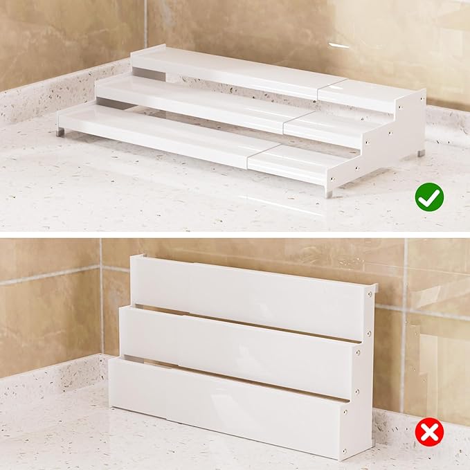 Premium Spice Rack Organizer for Countertops - tiered spice rack organizer for cabinet, spice jars, oil bottles and utensils 1 Pack White (modern rust-resistant design)