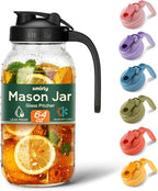 SMIRLY 64 oz Mason Jar Pitcher,Glass Pitcher with Wide Mouth,Water Jug with Double Leak Proof Lid for Iced Coffee,Hot Water,Breast Milk