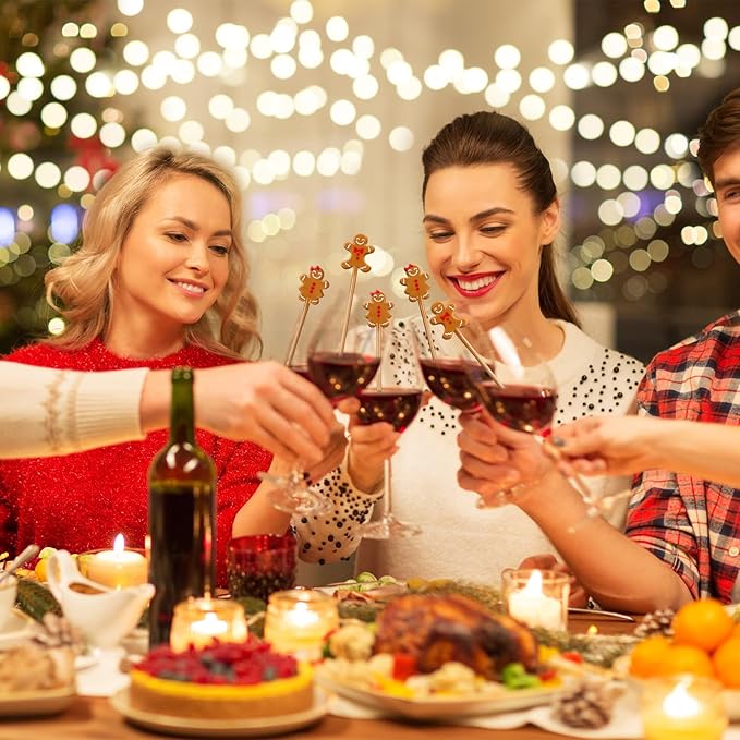 30 Pcs Christmas Drink Stirrers Xmas Stir Stick Holiday Coffee Swizzle Stick Reusable Plastic Hot Cocoa Bar Chocolate Decoration Cocktail Mixer(Gingerbread Couple,Elegant Color)