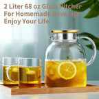 2L 68OZ Glass Pitcher with Lid and Spout, Water Jug, Glass Water Pitcher Carafe for Hot/Cold Water 2000ml for Fridge, Large Iced Tea Jug for Homemade Beverage