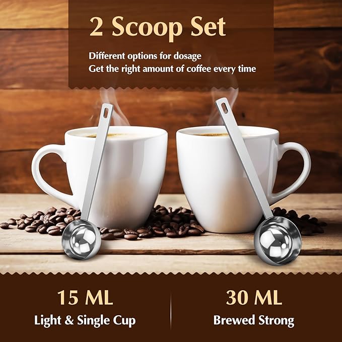 4ps Coffee Scoop, 15 & 30 ML Stainless Steel Tablespoon Measuring Spoon, Long Handle Tablespoon for Ground Coffee Tea Protein Powder Espresso