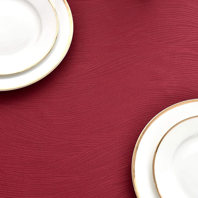 maxmill Jacquard Table Cloth Waving Pattern Water Resistant Wrinkle Resistance Heavy Weight Soft Tablecloth for Kitchen Dinning Tabletop Decoration Oblong 60 x 140 Inch Red