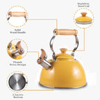 ROCKURWOK Tea Kettle, Tea Pot with Cool Touch Ergonomic Handle, Teapot Food Grade Stainless Steel, Tea Kettle Stovetop, Kettle Teapot, Whistling Tea Kettle, Tea Pot, 2.7 Quart (Yellow)