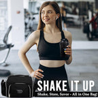 TO GO Meal Prep Bag Insulated Lunch Meals Bag W/6 Portion Control Containers,2 ICE PACKS, Shaker, Pill Box,With an Adjustable shoulder. bag for meals (Black)