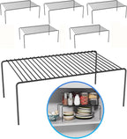 Large(15.7 x 9.4 inch)Black Cabinet Storage Shelf Rack Set of 6, Rustproof Metal Wire Kitchen Counter Organizers and Storage, Spice Organization for Cabinet, Plate, Dish, Pantry, Bathroom, Fridge