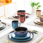 LERATIO Ceramic Plates Set of 6, 10.5 Inch Reactive Glaze Light Weight Porcelain Salad Plates,Modern Shape Dinnerware Dishes Set for Microwave& Dishwasher &Oven Safe,Scratch Resistant-Colorful