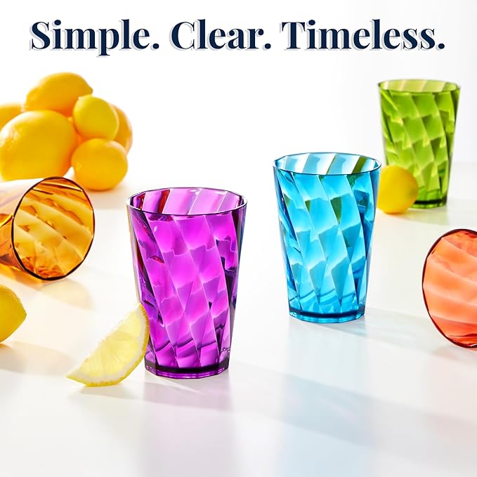 US Acrylic Optix Mini Plastic Reusable Drinking Glasses (Set of 8) 8oz Juice Cups in Jewel Tone Colors | BPA-Free Tumblers, Made in USA | Top-Rack Dishwasher Safe