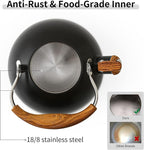 LONFFERY Tea Kettle for Stove Top, 2.5 Quart Whistling Tea Kettle, with Food Grade Stainless Steel and Wood Pattern Folding Handle, Black