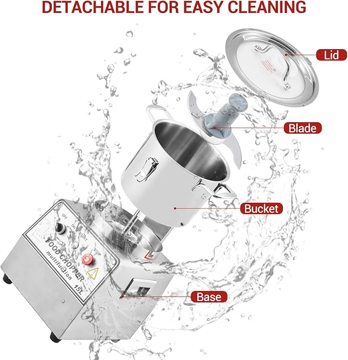 GarveeHome 1400W Commercial Food Processor, 16 Quart Electric Vegetable Chopper Meat Grinder, Multi-Functional Food Processor with Stainless Steel Body & Blade, Gloves, Brush, 110V