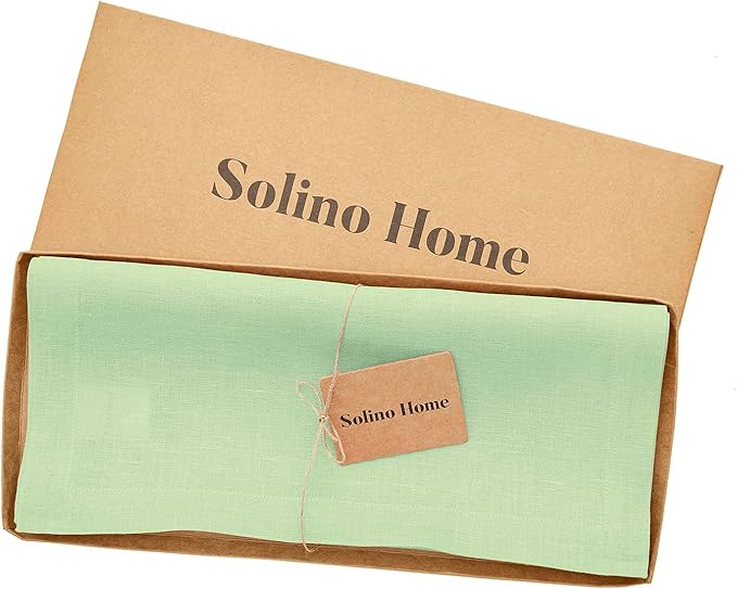 Solino Home Linen Table Runner 108 Inches Long - 100% Pure Linen Pastel Green Table Runner 14 x 108 Inch for Summer - Fete