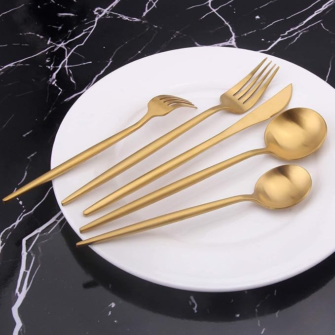 Matte Gold Silverware Set, Vanys 30 Piece Stainless Steel Cutlery Flatware Set, Kitchen Utensil Sets for 6, Tableware With Knife Spoons And Forks Set, Satin Finished Polished