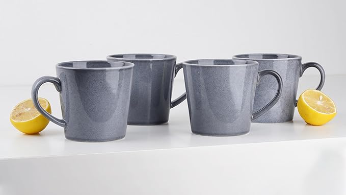 famiware Coffee Mug Set of 4, Annecy 14 oz Ceramic Reusable Cups Set with Handle, Microwavable and Dishwasherable Stoneware Drinkware Set for Tea, Milk, Water, Misty Blue
