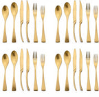 Golden Silverware Set, 24 Pieces Stainless Steel Eating Utensil Set with Gift Box, Include Knife, Forks and Spoons, Matte Polished Flatware Set for 4, Dishwasher Safe, Gold