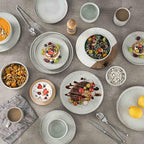 Henten Home Ceramic Salad Bowl Set, 15 OZ Cereal Bowls Set of 4, Porcelain Rice Bowls for Kitchen, Reactive Glaze Serving Soup Bowls for Snack, Pasta, Microwave Safe (Grey)