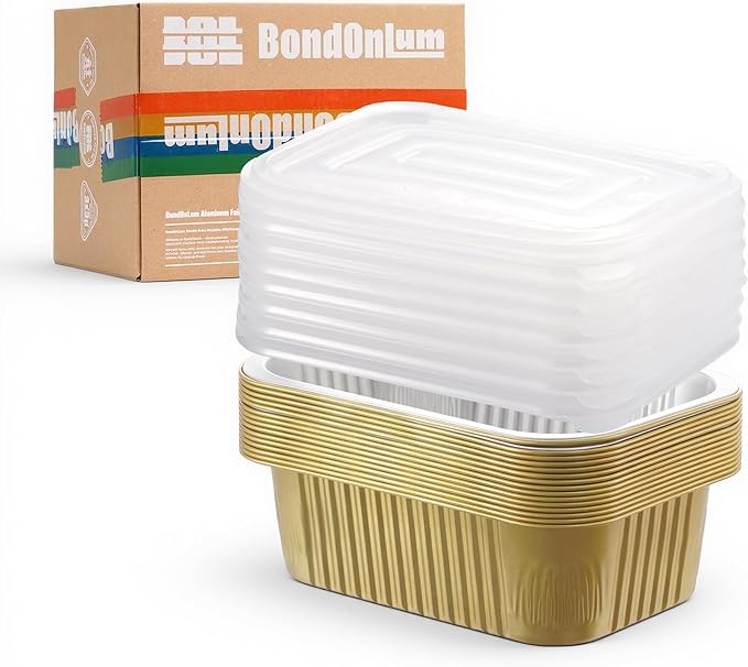 Aluminum Foil Pan with Lids,Heavy Duty Aluminum Pan, Disposable Aluminum Pans,Gold Foil Pans, Deep Container for Heating, Baking, Cooking,BBQs,Parties,Storing,Catering(31.4oz 15 Pack w/Lids)