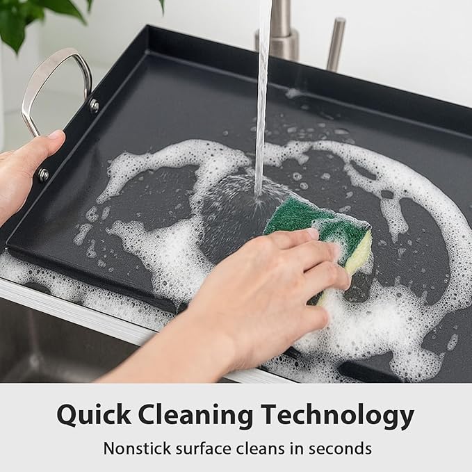 Utheer 23" x 16" Ceramic Nonstick Stainless Steel Griddle for Gas, Charcoal, Grill, Large Stove Top Griddle, Non-Toxic, PFAS/PFOA/PTFE Free, Oven Up to 500°F, for BBQ, Camping & Kitchen, Black