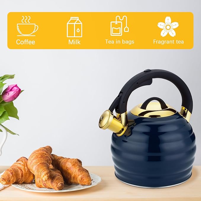 Tea Kettle for Stove Top Whistling Teapot, 3.2Q Tea Pot Stainless Steel Teakettle with Heat Proof Ergonomic Handle