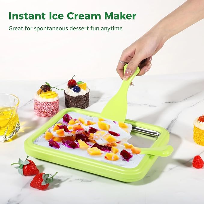 Homaisson Instant Ice Cream Maker, 10.2 x 8.3 in DIY Ice Cream Mixer, Stainless Steel Gelato Pan, Iced Yogurt Frying Machine, Fun Family Dessert