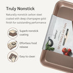 Nonstick Non Toxic 9x13 in Baking Pan for oven | Cake Mold 9 x 13 Non Stick Nontoxic | Carbon Steel Gold Brownies Pans 13x9 inches | Rectangle Brownie Tray 9 by 13 inch | Baking Ware