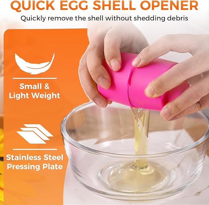 Egg Cracker Tool | Easy Shell Egg Opener | Handheld Egg Seperator Tool | Perfect for Baking, Scrambled Eggs & Omelets – No Mess, No Shell Pieces (Pink/Orange - 2 Pack)