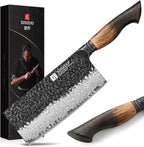 XINZUO 7.3 Inch Vegetable Cleaver Knife,10Cr15Comov Steel Core Forged Damascus Steel,Sharp Slicing Knife For Home Kitchen And Restaurant,Ergonomic White Oak + Red G10 Gasket Handle