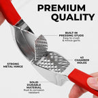 Zulay Kitchen Comfort Grip Garlic Press - Garlic Mincer Tool - Garlic Crusher - Garlic Press Mincer Rust Proof, with Soft Ergonomic Handle, Easy Clean Set with Peeler and Brush - Red